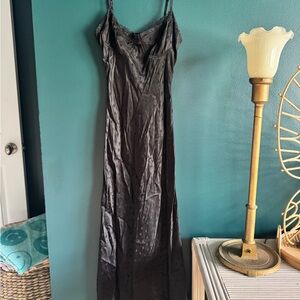 Black Satin Slip Dress with polka dots